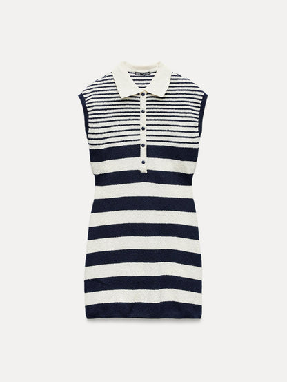 ZARA NAVY & WHITE STRIPE KNIT DRESS SIZE UK 10