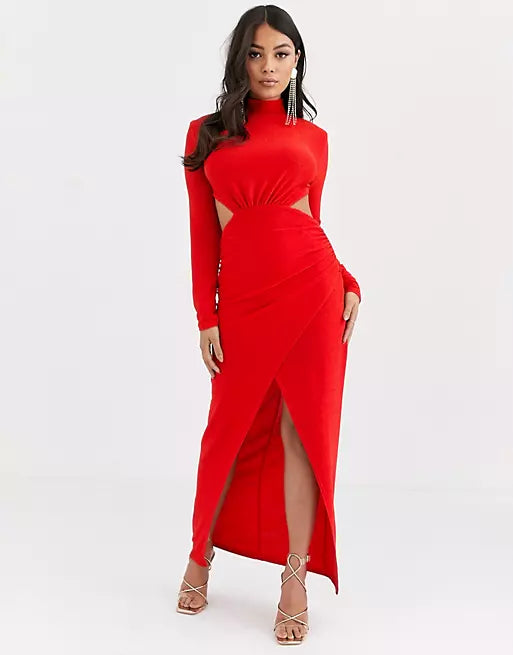 RED GLITTER BACKLESS DRESS SIZE UK 10P