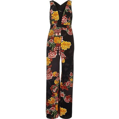 BLACK FLORAL JUMPSUIT SIZE UK 12