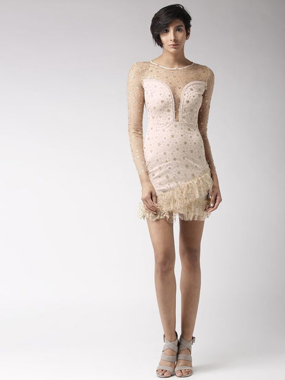 NUDE GOLD GLITTER NET DRESS SIZE UK 8