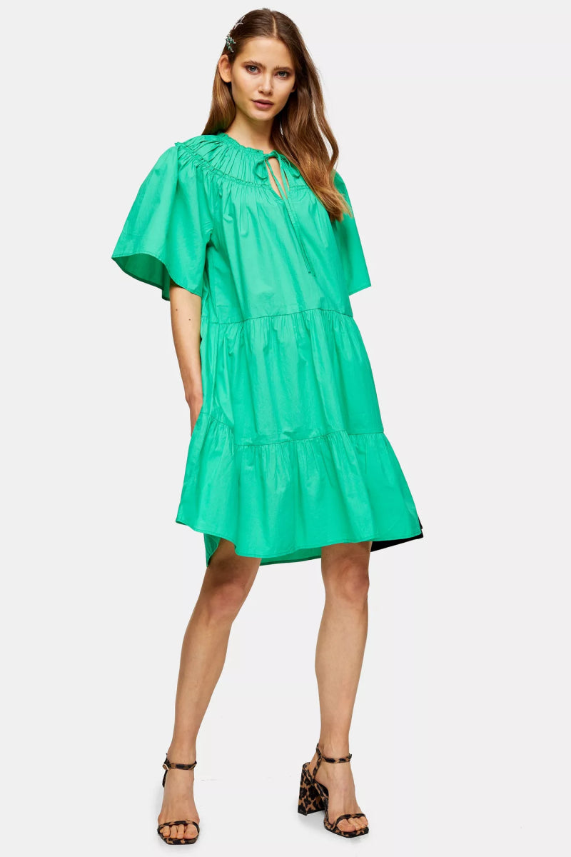 GREEN POPLIN SMOCK DRESS SIZE UK 10