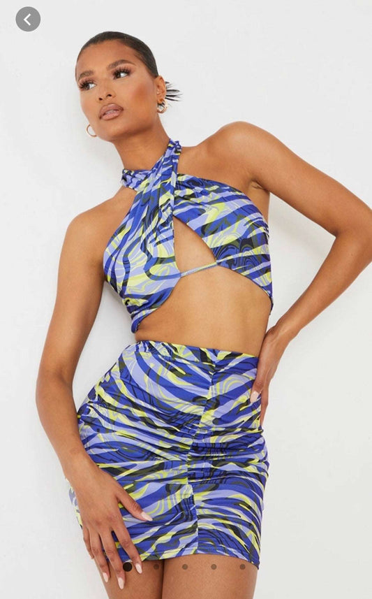 PLT BLUE YELLOW PRINT CO-ORD SIZE UK 8