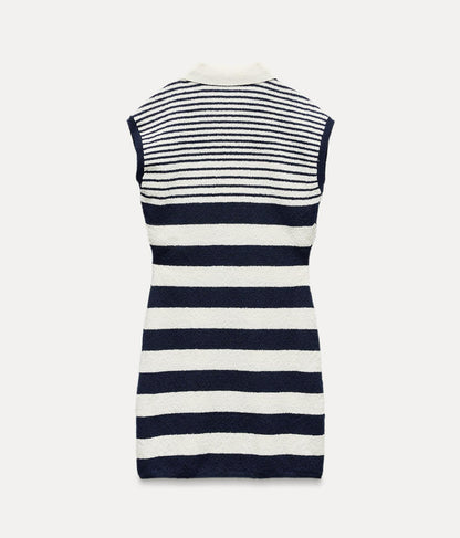 ZARA NAVY & WHITE STRIPE KNIT DRESS SIZE UK 10