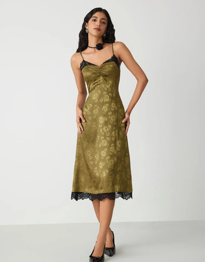 KHAKI JACQUARD MIDI DRESS SIZE UK 10