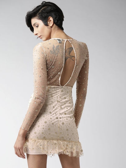 NUDE GOLD GLITTER NET DRESS SIZE UK 8