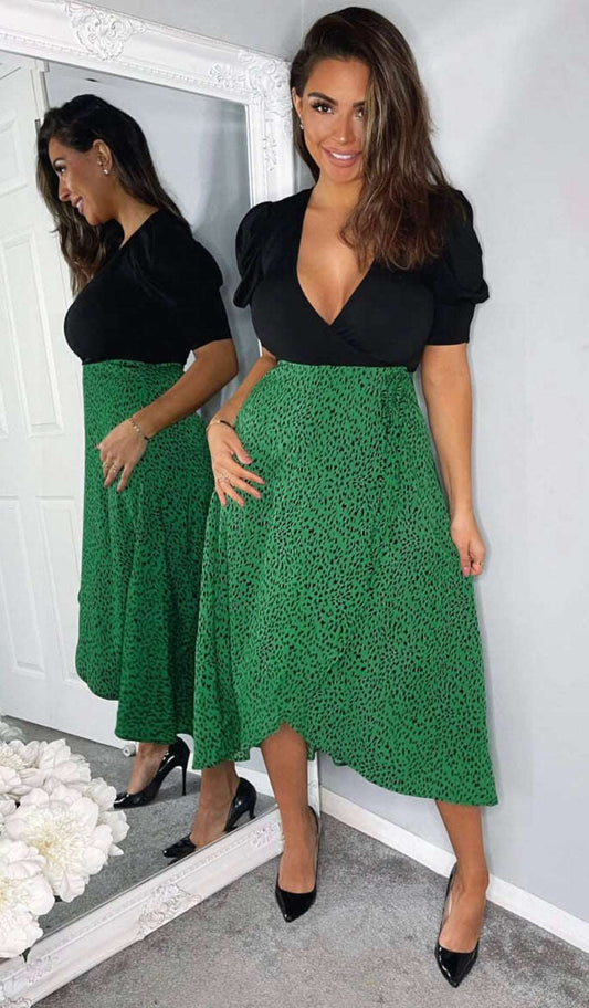 GREEN DALMATIAN 2-IN-1 DRESS SIZE UK 10