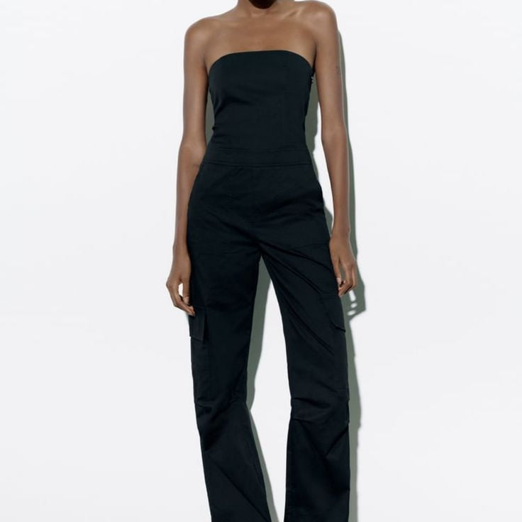 ZARA BLACK CARGO JUMPSUIT SIZE UK 8