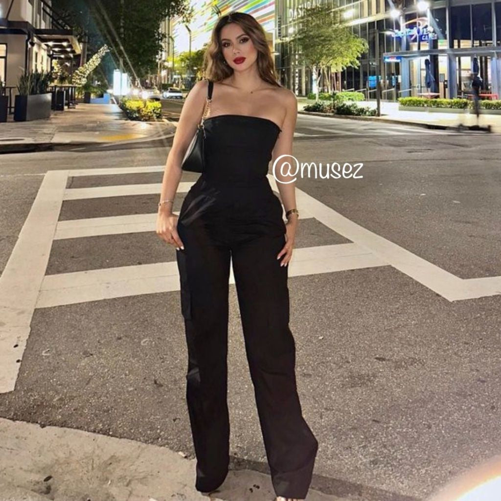 ZARA BLACK CARGO JUMPSUIT SIZE UK 8