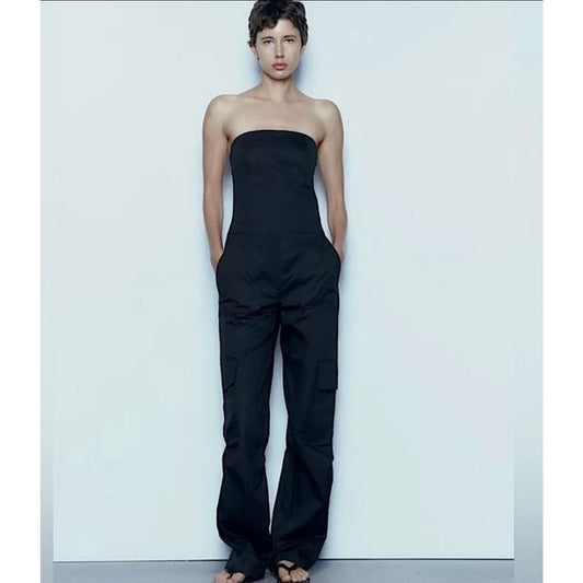 ZARA BLACK CARGO JUMPSUIT SIZE UK 8