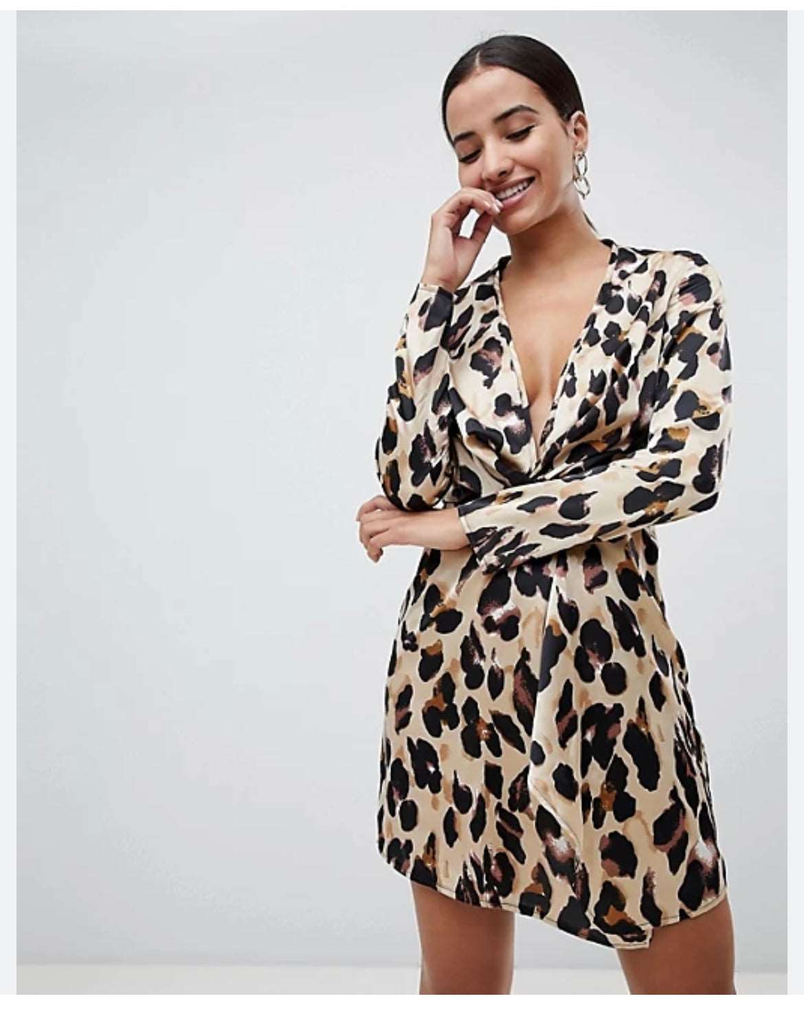 LEOPARD SATIN MINI DRESS SIZE UK 8