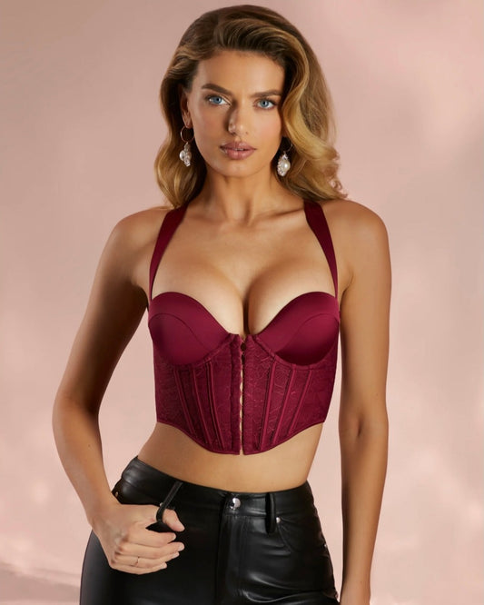 OH POLLY BURGUNDY CORSET TOP SIZE UK 8