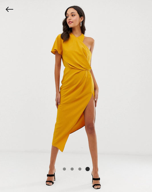 ASOS MUSTARD YELLOW MIDI DRESS SIZE UK 12