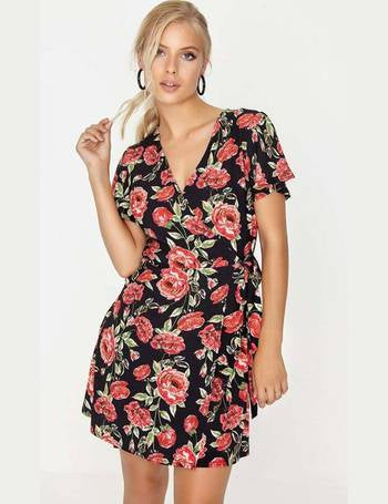 BLACK ROSES WRAP DRESS SIZE UK 12