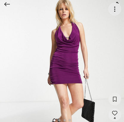 AUBERGINE PLUNGE DRESS SIZE UK 8