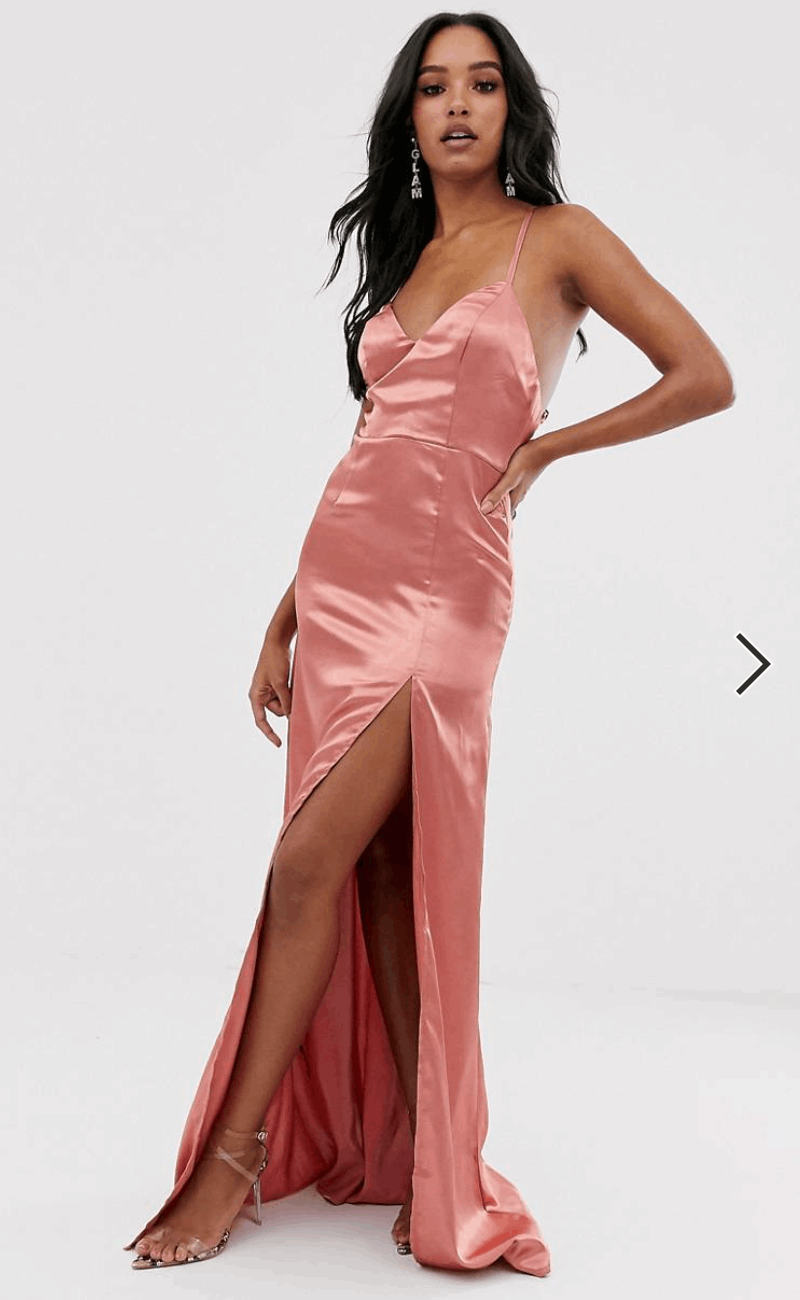 CLUB L ROSE PINK SATIN SPLIT MAXI DRESS SIZE UK 6