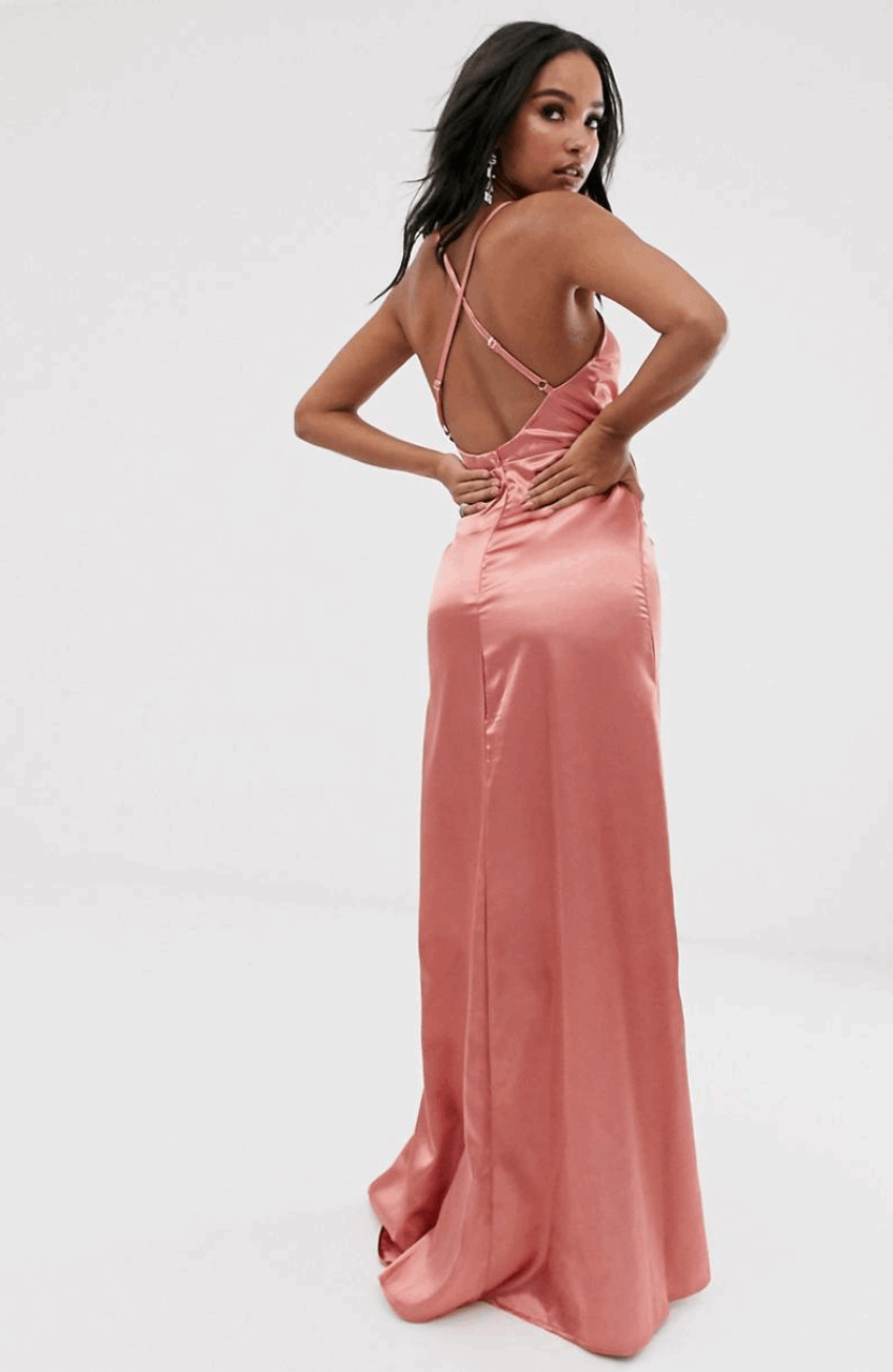 CLUB L ROSE PINK SATIN SPLIT MAXI DRESS SIZE UK 6