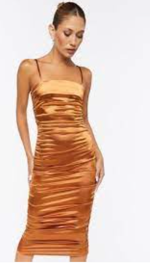 RUST ORANGE RUCHED DRESS SIZE UK 8