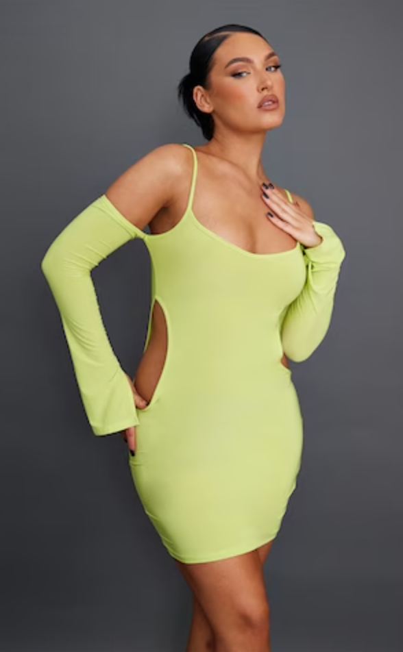 PLT LIME GREEN CUT OUT SLINKY DRESS SIZE UK 6