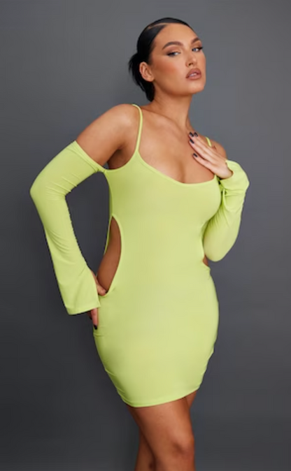 PLT LIME GREEN CUT OUT SLINKY DRESS SIZE UK 6