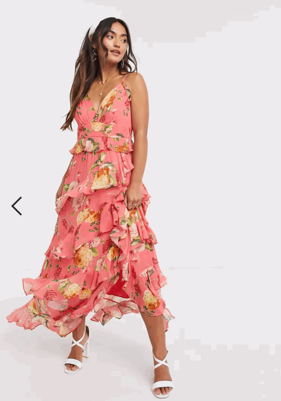 PINK FLORAL TIERED MAXI DRESS SIZE UK 4