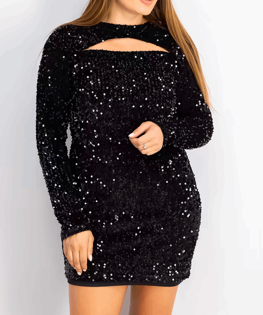 BLACK SEQUIN BODYCON DRESS SIZE UK 8