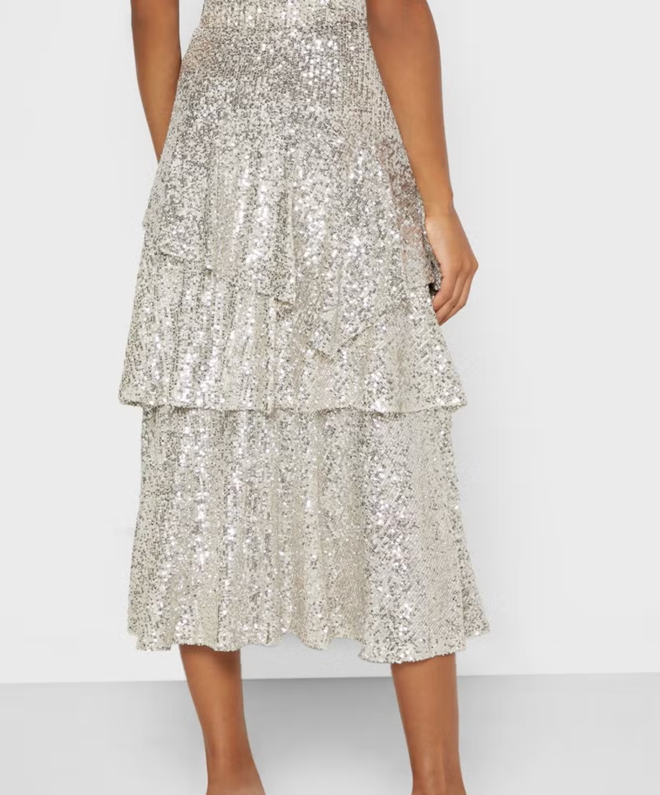 SILVER SEQUIN TIERED SKIRT SIZE UK 6