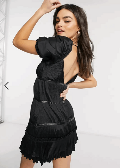 ASOS BLACK TEXTURE TIERED DRESS SIZE UK 10