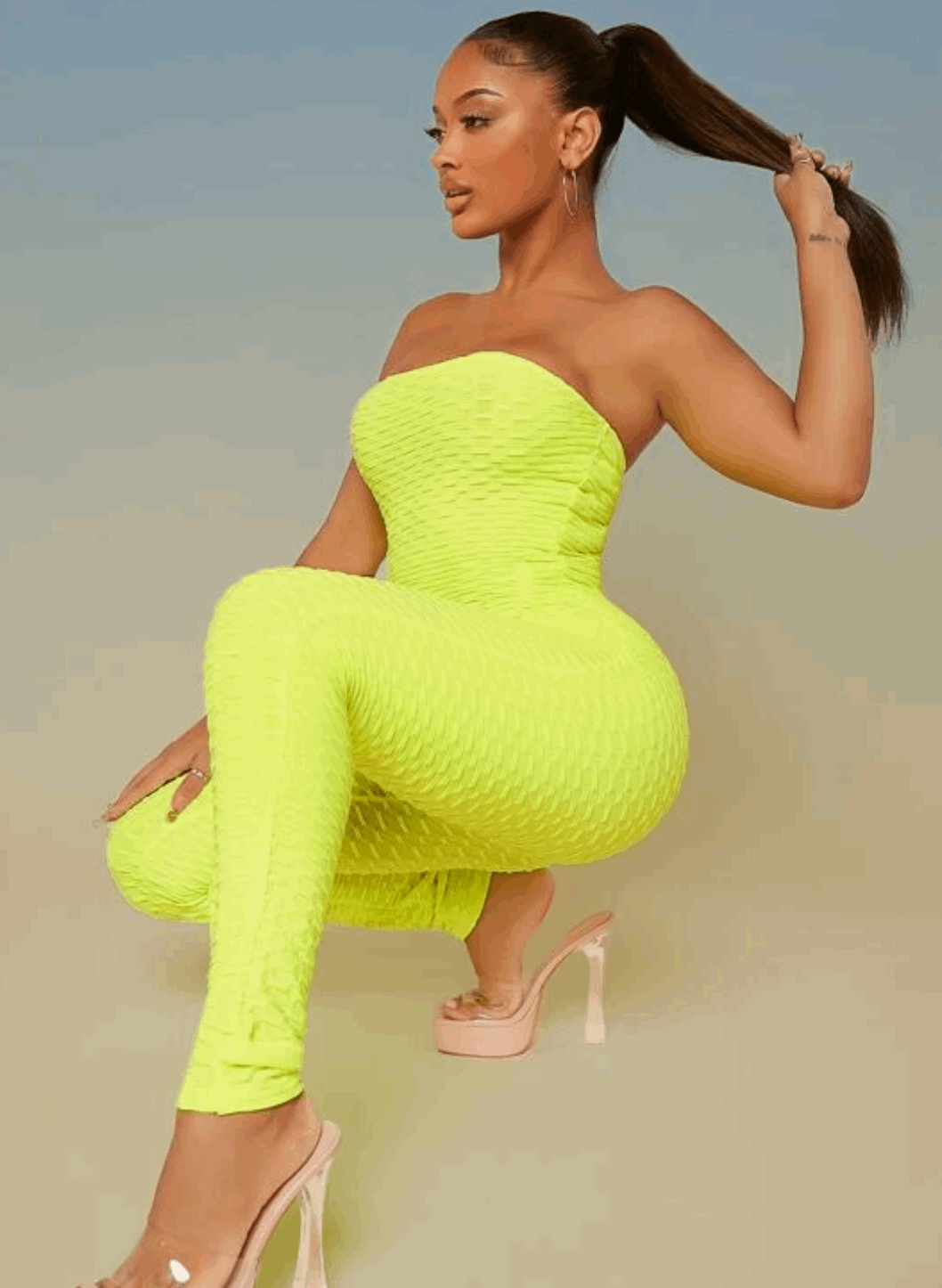 NEON LIME GREEN TEXTURED UNITARD SIZE UK 8