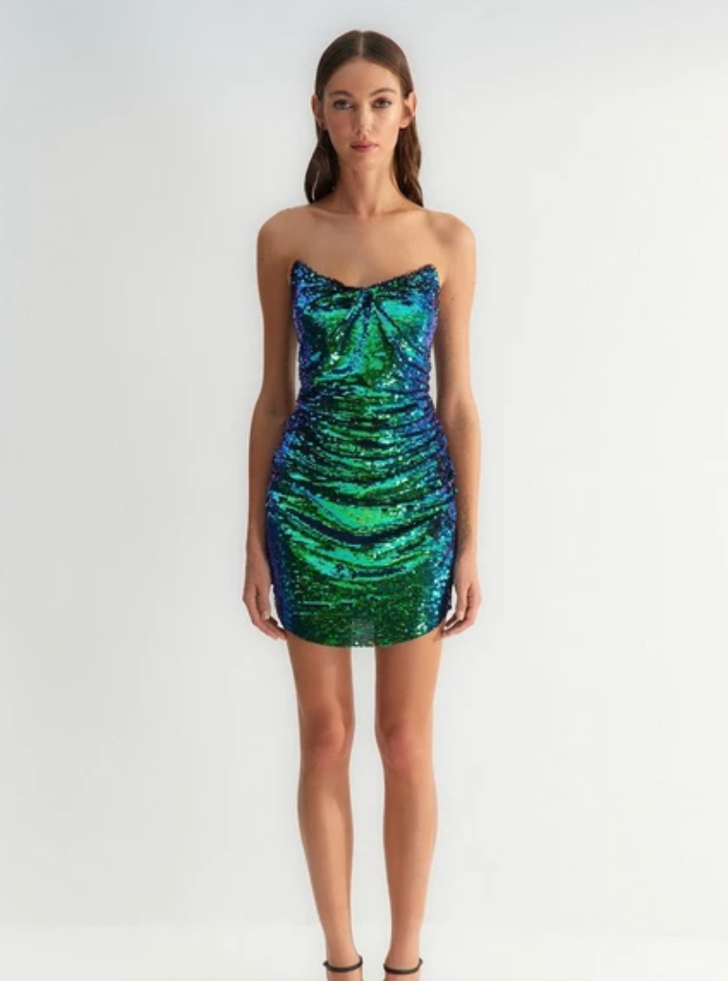 GREEN/BLUE SEQUIN DRESS SIZE UK 6