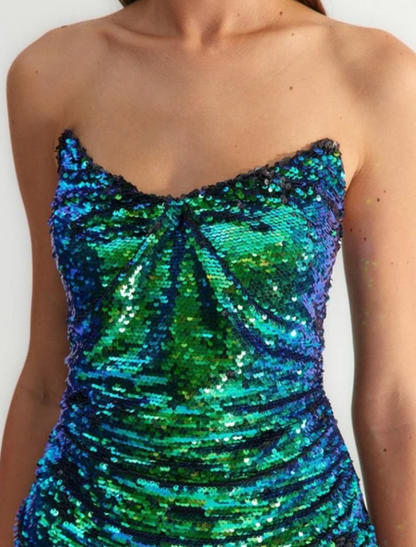 GREEN/BLUE SEQUIN DRESS SIZE UK 6