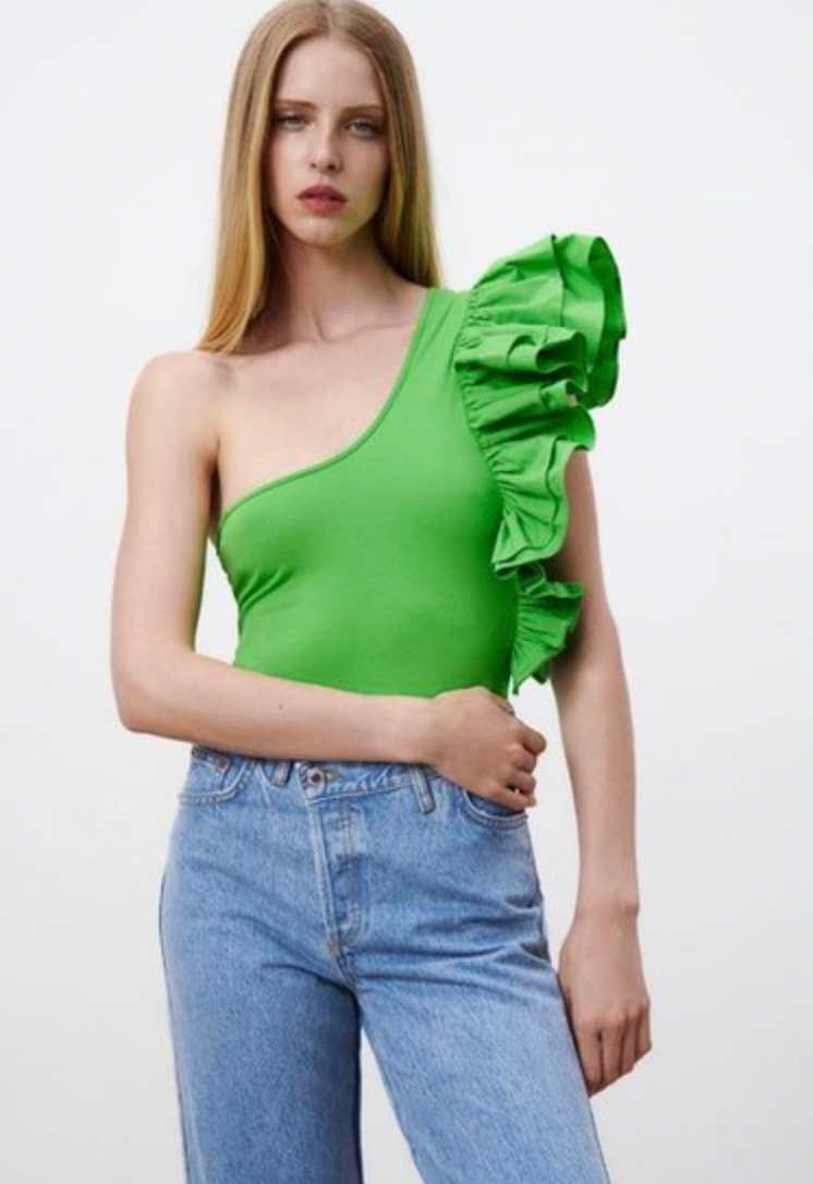 ZARA GREEN RUFFLE BODYSUIT SIZE UK 8