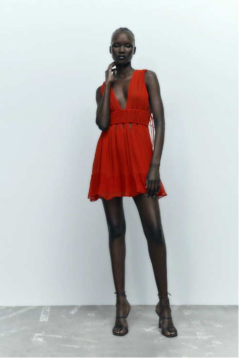 ZARA RED PLUNGE DRESS SIZE UK 12