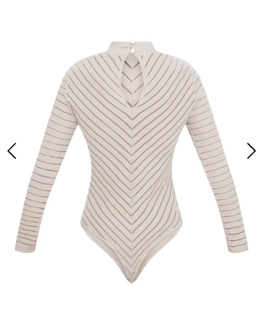 PLT NUDE CHEVRON MESH BODYSUIT SIZE UK 6