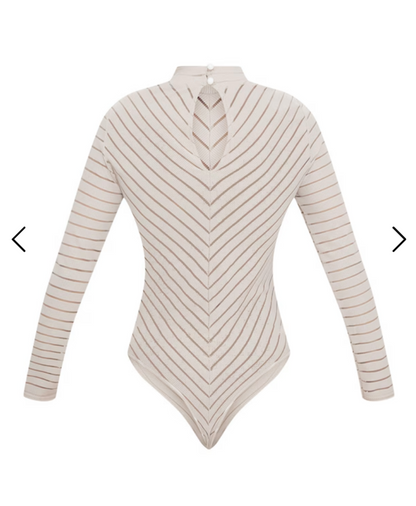 PLT NUDE CHEVRON MESH BODYSUIT SIZE UK 6