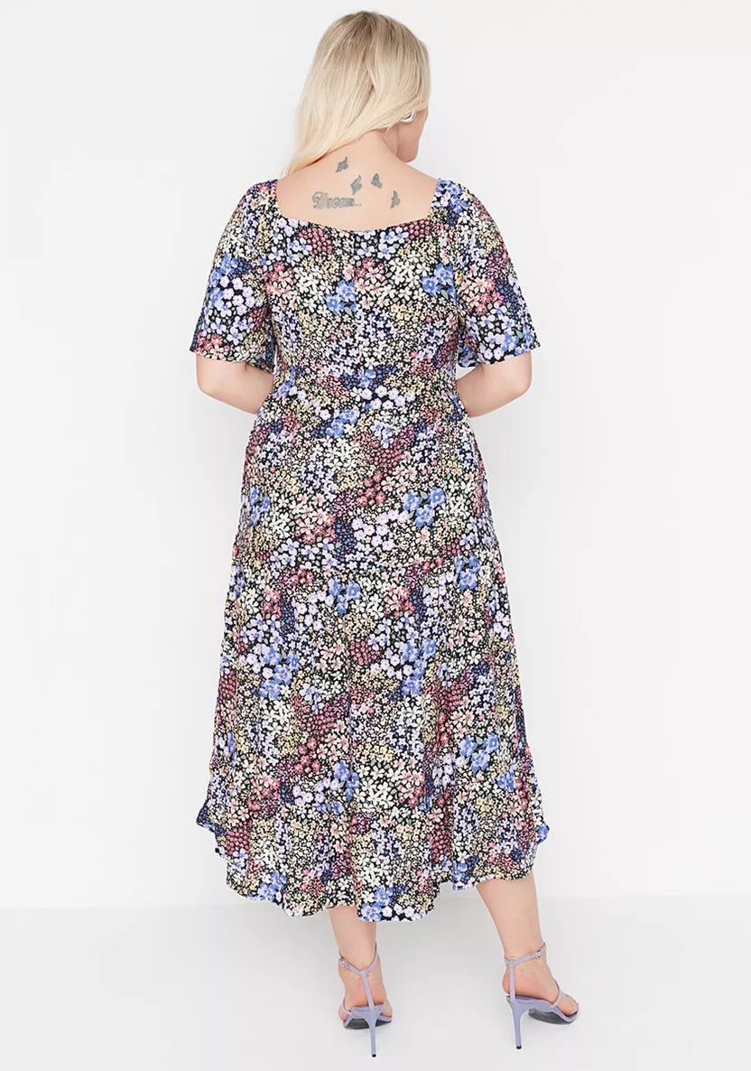 PURPLE FLORAL MIDI DRESS SIZE UK 6