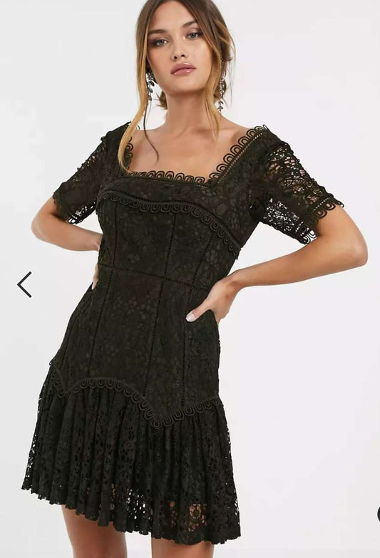ASOS BLACK LACE DRESS SIZE UK 12 - NOTHING TO WEAR | NEW & PRE-LOVED FASHION | UAE