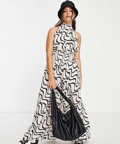 ASOS IVORY & BLACK ABSTRACT JUMPSUIT SIZE UK 8P - NOTHING TO WEAR | NEW & PRE-LOVED FASHION | UAE
