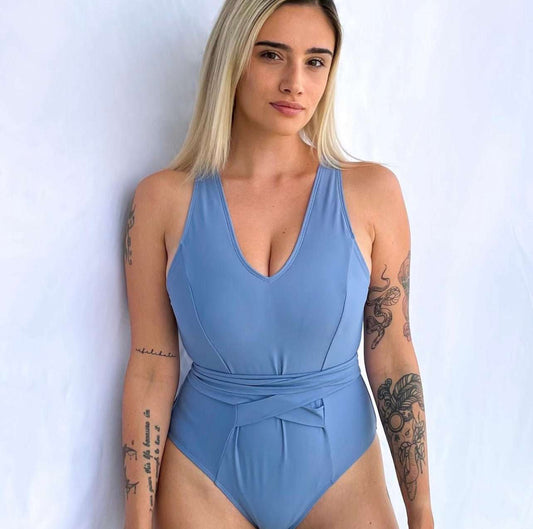BLUE BELTED SWIMSUIT - NOTHING TO WEAR | NEW & PRE-LOVED FASHION | UAE