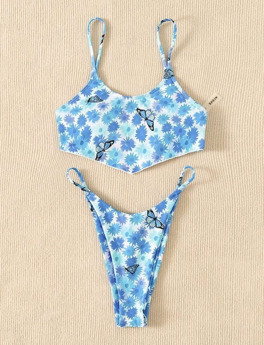 BLUE FLORAL BUTTERFLY BIKINI SIZE UK 10 - NOTHING TO WEAR | NEW & PRE-LOVED FASHION | UAE