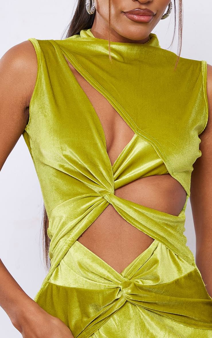 PLT LIME GREEN VELVET CUT OUT DRESS SIZE UK 6