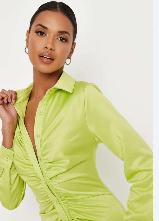 LIME GREEN SHIRT DRESS SIZE UK 6 - NOTHING TO WEAR | NEW & PRE-LOVED FASHION | UAE