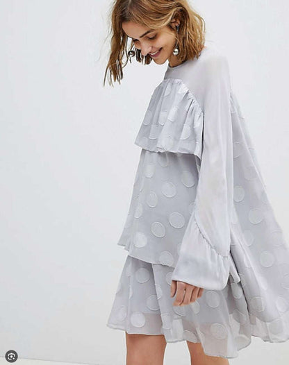 LOST INK GREY SPOT SMOCK DRESS SIZE UK 10 - NOTHING TO WEAR | NEW & PRE-LOVED FASHION | UAE