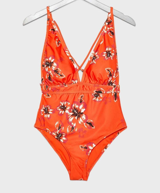 ORANGE FLORAL SWIMSUIT SIZE UK 12 - NOTHING TO WEAR | NEW & PRE-LOVED FASHION | UAE