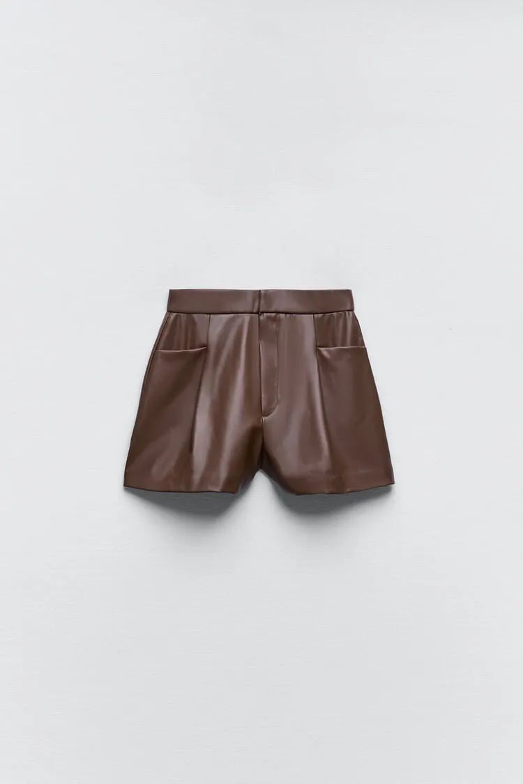 ZARA BROWN LEATHER SHORT SIZE UK 6