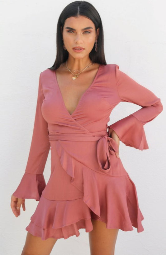 BEACH CITY DUTSY PINK FRILL DRESS SIZE UK 12 - NOTHING TO WEAR | NEW & PRE-LOVED FASHION | UAE
