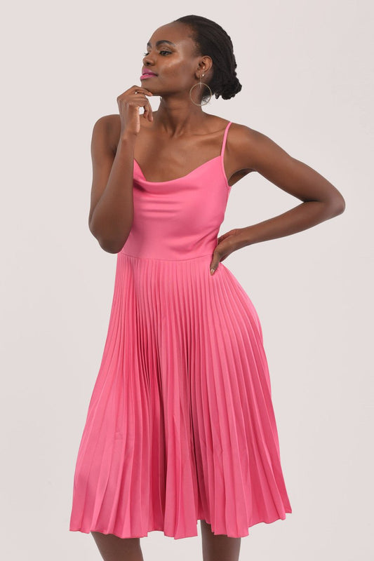 CLOSET PINK COWL NECK PLEATED DRESS SIZE UK 12 - NOTHING TO WEAR | NEW & PRE-LOVED FASHION | UAE
