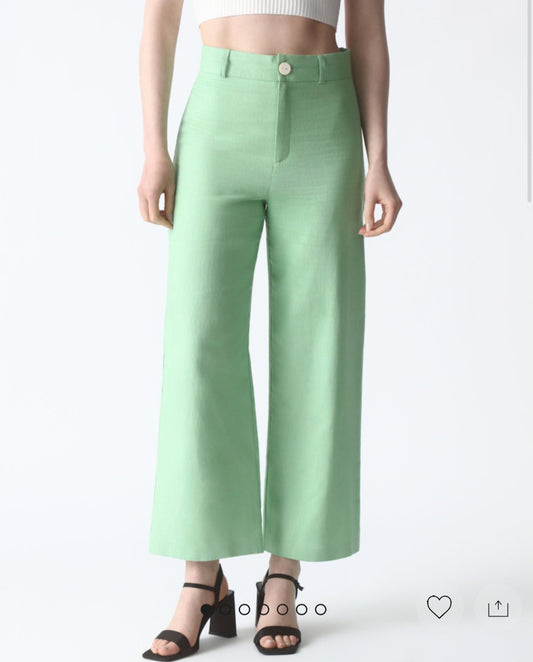 GREEN LINEN BEACH TROUSERS SIZE UK 6 - NOTHING TO WEAR | NEW & PRE-LOVED FASHION | UAE