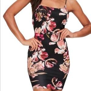 MISSGUIDED BLACK FLORAL DRESS SIZE UK 10 - NOTHING TO WEAR | NEW & PRE-LOVED FASHION | UAE