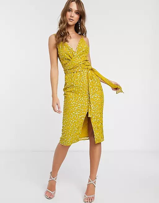 MUSTARD YELLOW SEQUIN DRESS SIZE UK 8 - NOTHING TO WEAR | NEW & PRE-LOVED FASHION | UAE