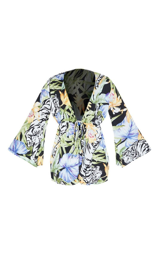 PLT BLACK FLORAL BEACH COVER UP SIZE UK 6 - NOTHING TO WEAR | NEW & PRE-LOVED FASHION | UAE